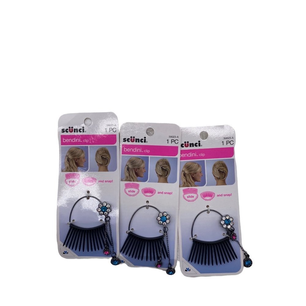 3-PK Scunci Bendini‎ Clip Medium with Jewels Slide and Snap Pink Style 39023-A